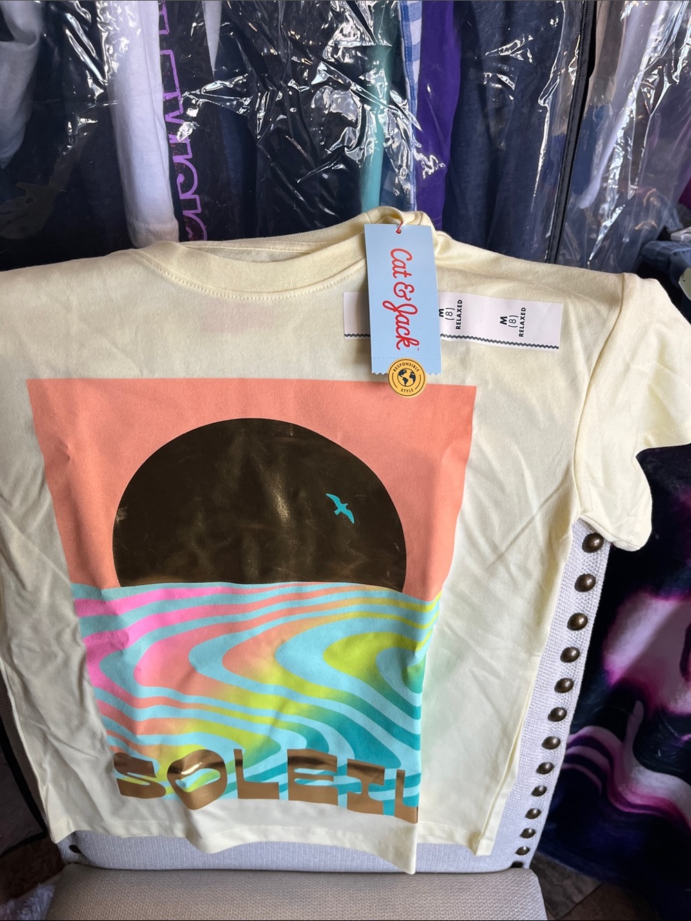 Cat & Jack Cream Graphic Tee with Multicolor Sunset Waves